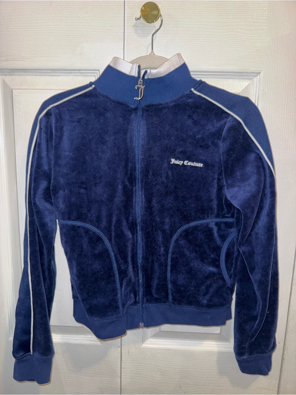 Juicy Couture Navy Velour Track Jacket with White Trim